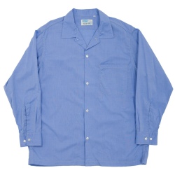 Open Collar Shirt Blue Broadcloth