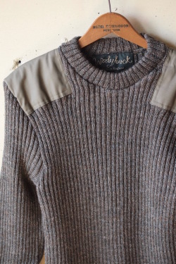 Wooly Back Commando Sweater Crew Neck with Patches Derby Tweed-1