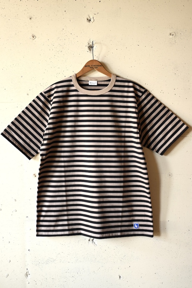 WORKERS] Border Tee, Short Sleeve / 6oz Cotton 100%, Black×Beige