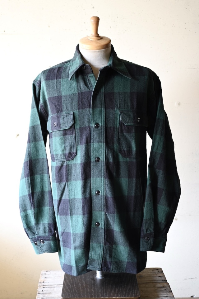 WORKERS] Deluxe Shirt, Open Front / 7.5oz Green Buffalo Check