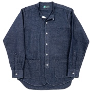 Band Collar Shirt Indigo Cotton Linen