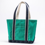 Deluxe Pocket Tote Bag Green×Navy Handle Long