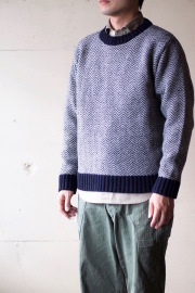 Glen Fyne Herringbone Crew Neck Sweater Navy×Grey-1