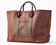 Leather Handle Tote Bag Brown Canvas