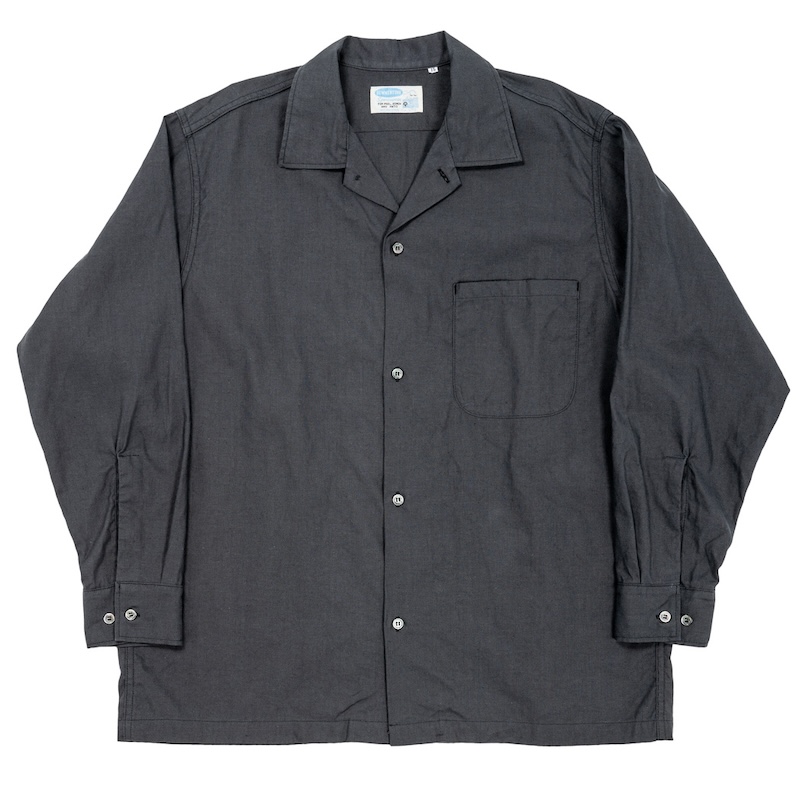 Open Collar Shirt Charcoal Linen Cotton