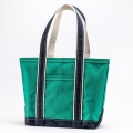 Deluxe Pocket Tote Bag Green×Navy Handle Long