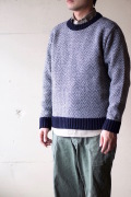 Glen Fyne Herringbone Crew Neck Sweater Navy×Grey-1