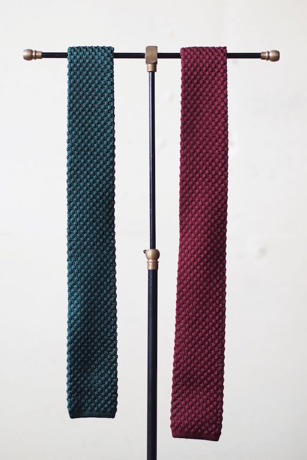 WORKERS Silk Knit Tie Green, Burgundy-1
