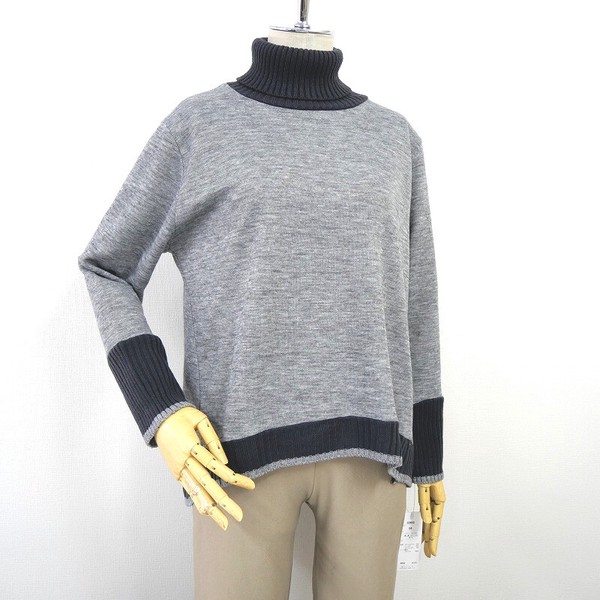 【SALE】ニット使いタートルネックプルオーバー【33802】