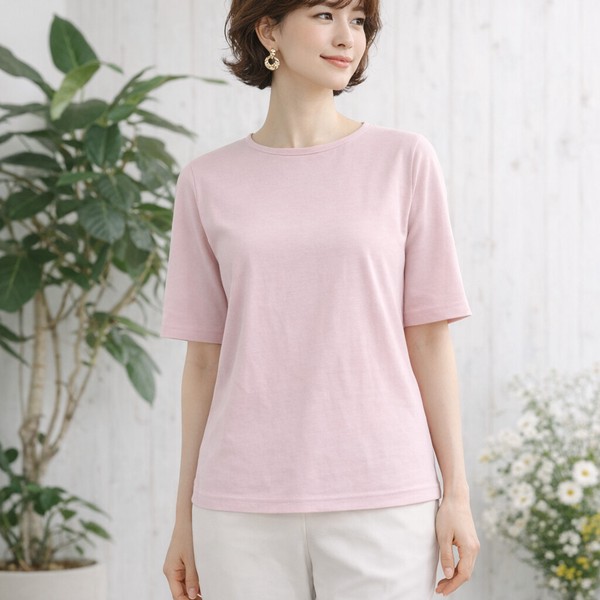 スカイコット】丸首5分袖Tシャツ【M・L展開】