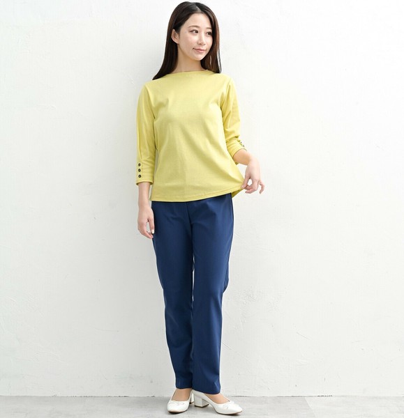 【期間限定SALE】【清涼コットン】袖タック釦7分袖Tシャツ【35203】