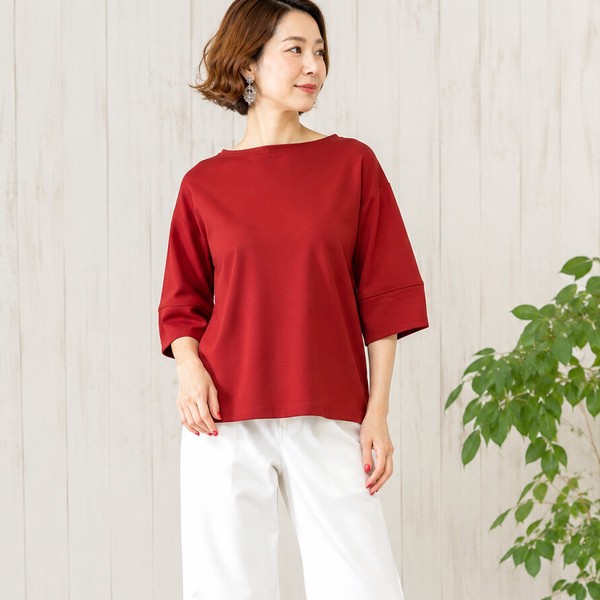 【清涼コットン】切替ふっくらスリーブ5分袖Tシャツ【36208】