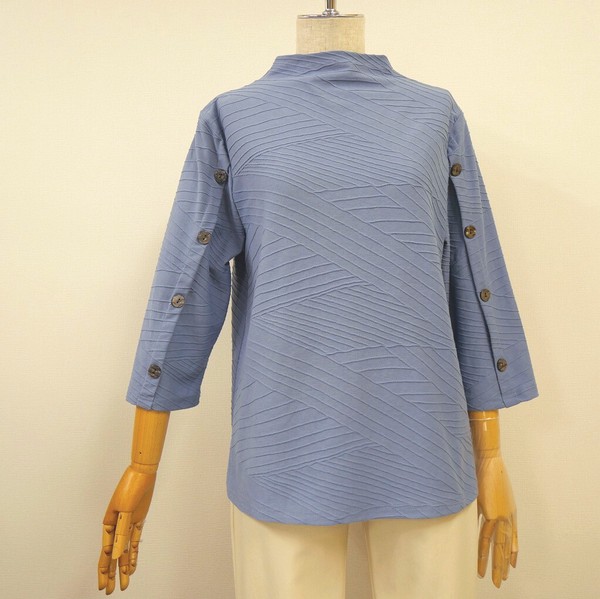 バイヤス地柄 飾り釦7分袖カットプルオーバー【51043】