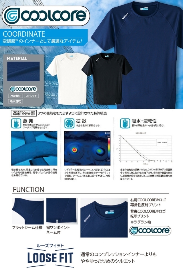 大きいサイズ】COOLCORE冷却素材で涼しい半袖Tシャツ0043