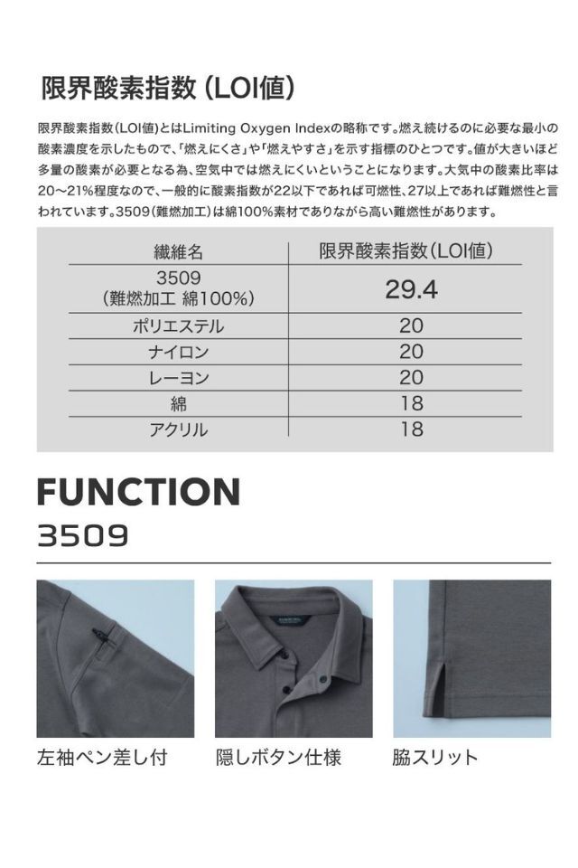 難燃長袖ポロシャツ3509