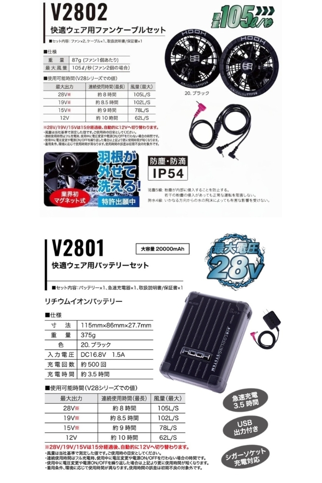 電動ファン付き快適ウェア防炎作業服HONO難燃ブルゾンV4222セット