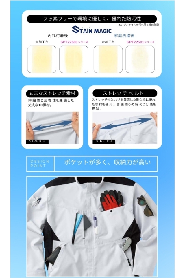 秋冬作業着】サンエスSPOTLIGHT長袖ブルゾンSPT22501｜JIS帯電防止