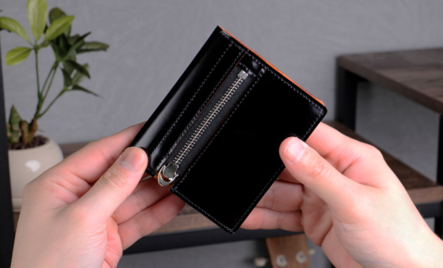 ハンドメイド コードバン財布 ブラック ヌメ革内装 コードバン ライトウォレット ブラック