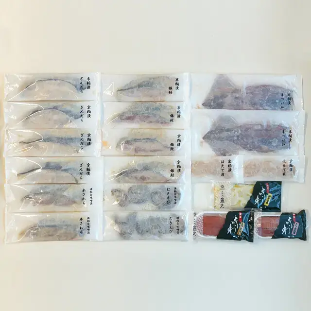 魚久L200詰合せの内容※パックを並べた画像