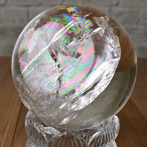 最高級品　天然水晶　特大　丸玉　虹入り水晶　レインボークォーツ　ブラジル産　アレグレ　置物　天然石　パワーストーン