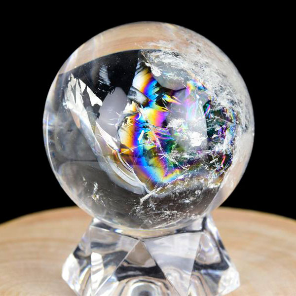 レインボー水晶　天然水晶　虹入り水晶　丸玉　置物　球　スフィア　天然石　パワーストーン