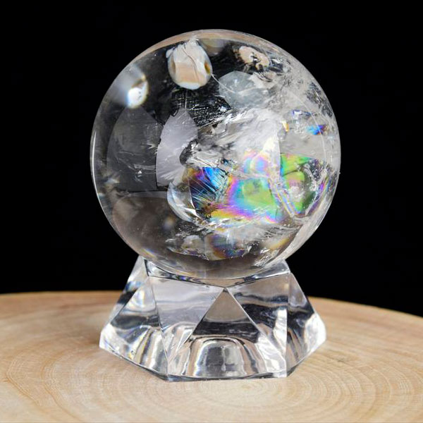 レインボー水晶　天然水晶　虹入り水晶　丸玉　置物　球　スフィア　天然石　パワーストーン