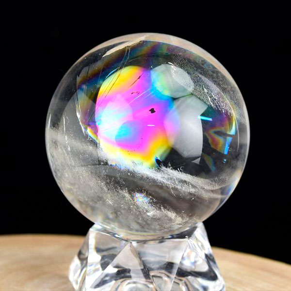 レインボー水晶　天然水晶　虹入り水晶　丸玉　置物　球　スフィア　天然石　パワーストーン