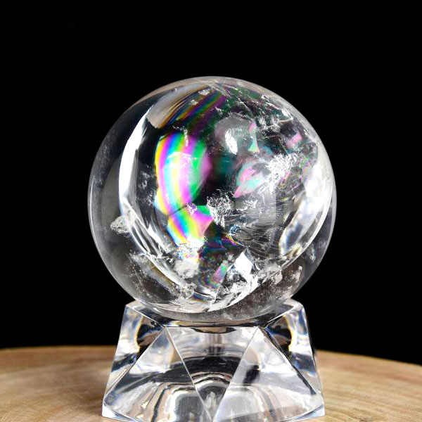 レインボー水晶　天然水晶　虹入り水晶　丸玉　置物　球　スフィア　天然石　パワーストーン