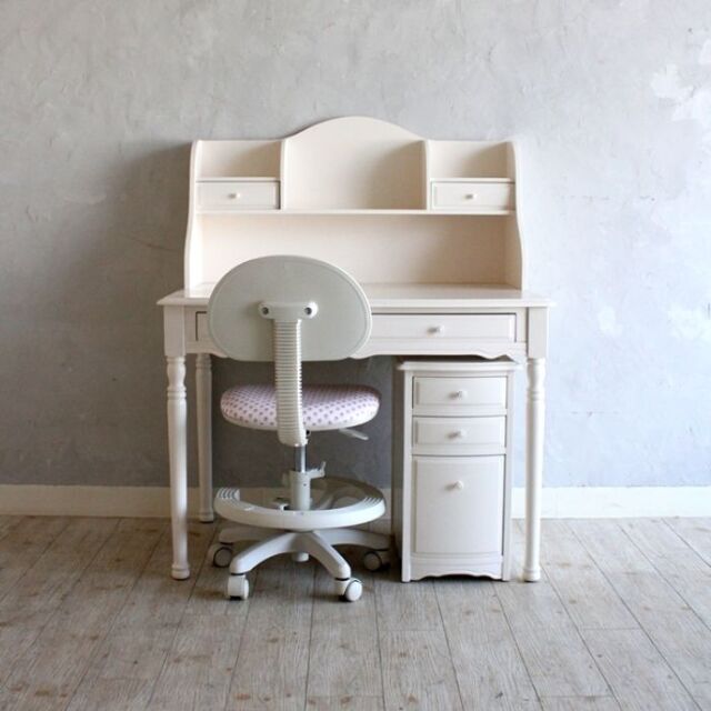 リリーホワイトグランデデスクアンダー回転チェア3点セット【入荷しました】