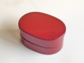 小判型　二段弁当箱　赤