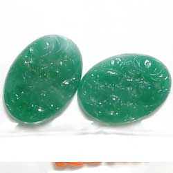 アソート　彫刻グラスカボ　緑　２個セット