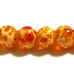 グラスビーズ　６ｍｍ　朱白スポット