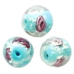 グラスビーズ　１４ｍｍ　ライトブルー＆薔薇