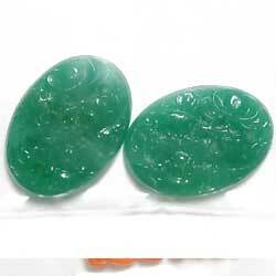 アソート　彫刻グラスカボ　緑　２個セット