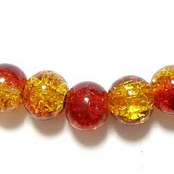 クラックルビーズ　８ｍｍ　山吹×緋　１０個セット