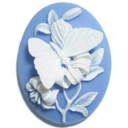 ４０×３０　アクリルカメオ　蝶と花　青