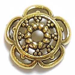 ビーズキャップ　花模様　金古美