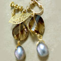 ピアス　スモークトパーズ＆淡水パール
