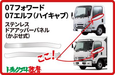 ステンレスドアアッパーパネル　 07フォワード/07エルフハイキャブ　L/Rセット　＃800