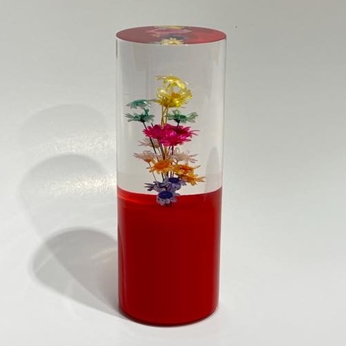 水中花シフトノブ　130mm　50Φ　赤　（ドライフラワーノブ／レトロフラワーノブ）