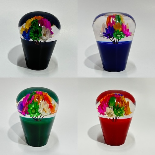 ドライフラワーノブ　60mm x 45mmφ　【12×1.25 (8×1.25) (10×1.25)】（水中花シフトノブ／レトロフラワーノブ）