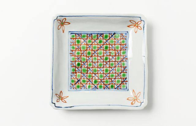 山本恭代 色絵更紗文四方皿（大） ｜ 暮らしのうつわ花田 和食器 通販