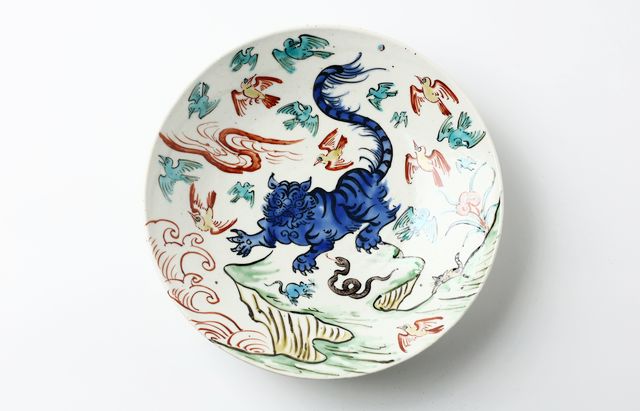 花鳥文  皿 色絵花鳥文皿（柿右衛門様式）