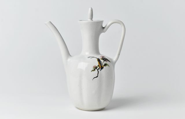 松本郁美　蓋物 掻き落とし花鳥柄 松本郁美 14B 貫入灰釉建水（花鳥） ｜ 暮らしのうつわ花田 和食器 通販