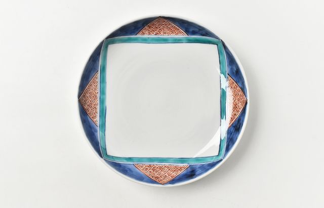 海野裕 色絵四角重ね7寸皿