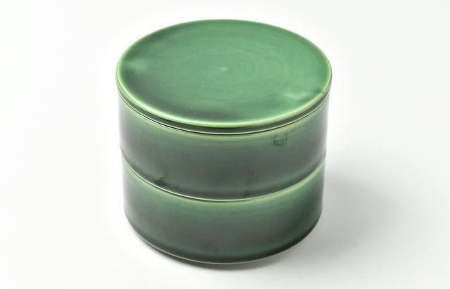 季更器窯 織部蓋物（二段）【H】