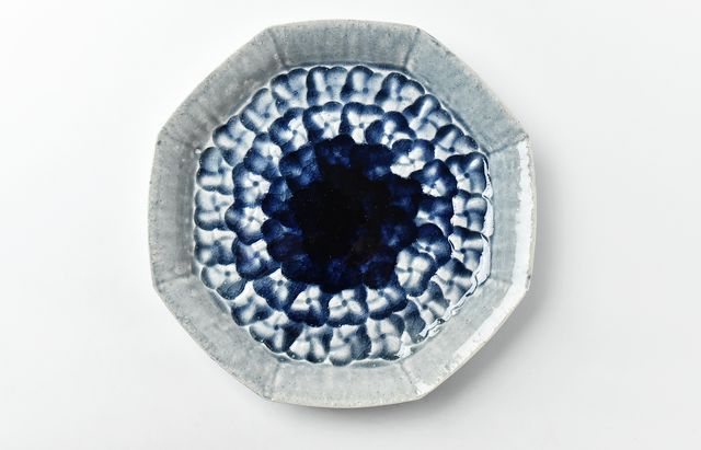 雪ノ浦裕一 2 藍釉紫陽花文八角大皿