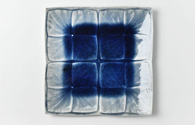 雪ノ浦裕一 20 藍釉紫陽花文四方大皿