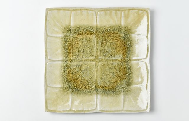 雪ノ浦裕一 21 琥珀釉紫陽花文四方大皿