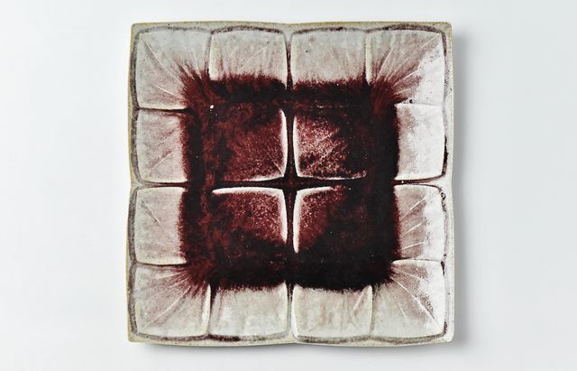 雪ノ浦裕一 22 桃釉紫陽花文四方大皿